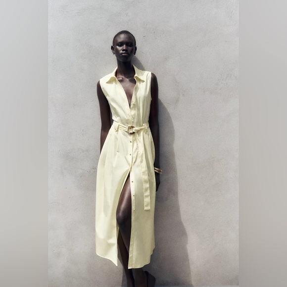 NWT ZARA BELTED POPLIN MIDI DRESS SIZE S - Picture 2 of 10